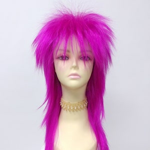 20 Inch Magenta Long Spiky 80s Punk Mullet Rockstar Rocker Costume Wig [04-22-Rock-Magenta]