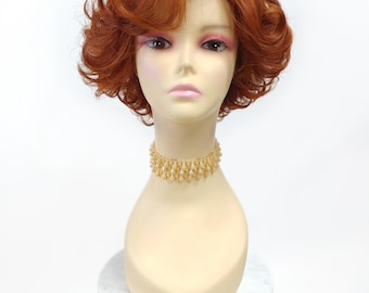 Short Curly Bob Wig Auburn Copper Lightweight Layered Retro [Krissy-AuburnCopper]