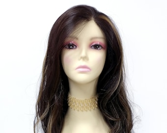 32 Inch Deep Lace Front Dark Brown with Copper Streaks Long Wavy Free Part Heat Resistant Wig [Oriane-4/27]