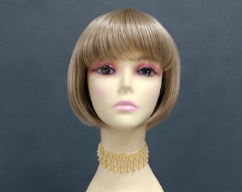 Dark Blonde Synthetic Page Boy Short Chin Length Straight 1920s Bob Wig with Bangs [169-822K-SJessie-16]