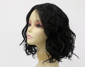 10 Inch Lace Front Dark Brown Short Wavy Heat Resistant Lace Center Part Wig [Christa-4]