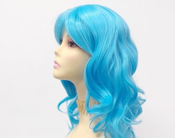 Long 17 inch Wavy Light Blue Anime Cosplay Costume Wig with Bangs [79-412-Zinnia-SBlue]