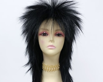 20 Inch Black Long Spiky 80s Punk Mullet Rockstar Rocker Costume Wig [04-22-Rock-1]