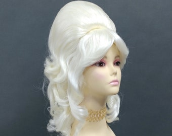 Platinum Blonde Wavy Beehive Costume Wig [22-140-WvBeehive-613A]