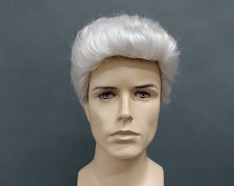 Men's Light Gray Brushed Back Style Wig. Short Synthetic Fashion Wig. [64-338-George-60]