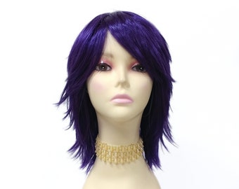 12 inch Purple Shag Style Straight and Layered with Bangs Anime Cosplay Wig [12-80-Cosmic-Purple]