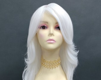 Long 23 inch Wavy White Skin Side Part Heat Resistant Synthetic Fashion Wig [165-813-Tuesday-White]