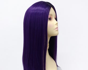 25 Inch Long Straight Layered Purple Heat Resistant Lace Middle Part Wig with Dark Roots [47-255C-Laura-TTPurple]