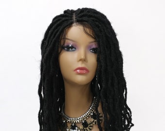 25 Inch Off-Black Long Dreadlocks Twists Lace Front Unisex Wig [Amari-1B]