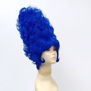 Tall Curly Blue Marge Simpson Style Fun Clown Fantasy Costume Wig [Simpson-DBlue]