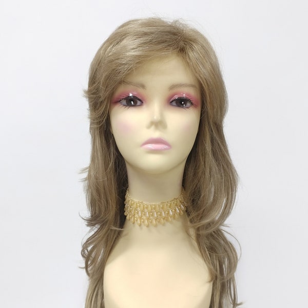 20 Inches Light Ash Brown and Dirty Blonde Mix Long Wavy Synthetic Fashion Wig with Bangs [Vicki-14/18]