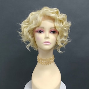 Blonde Short Curly Side Part Lace Front Heat Resistant Madonna Style Wig [62-322-Mary-613]