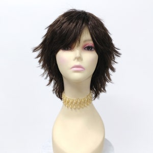 Short Layered Wind Blown Shag Style Brown Costume Anime Cosplay Wig [11-72-Blsh-6]