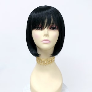 Black Short Bob Wig Straight with Bangs. Page Boy Wig. [08-34-PageBoy-1]