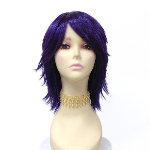 12 inch Purple Shag Style Straight and Layered with Bangs Anime Cosplay Wig [12-80-Cosmic-Purple]