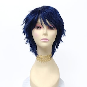 Short Layered Wind Blown Shag Style Midnight Blue Costume Anime Cosplay Wig [11-71-Blsh-MBlue]