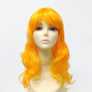 Long 17 inch Wavy Light Orange Color Wig with Bangs. Anime Cosplay Costume Wig [79-417-Zinnia-Orange]