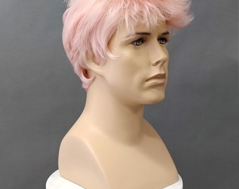 Light Pink Short Straight Wig Mens Womens Unisex Tapered Synthetic Costume Cosplay Fashion Wig [PW9243-LPink]