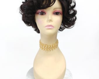 Short Curly Bob Wig Darkest Brown Lightweight Layered Retro [Krissy-2]