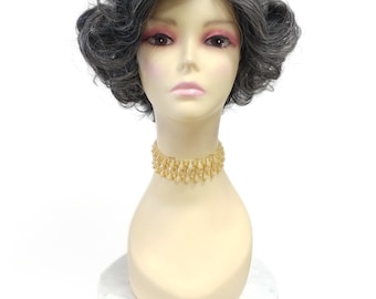 Short Curly Bob Wig Black and Gray Mix Lightweight Layered Retro [Krissy-44/56]