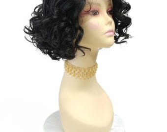 HD Lace Front Black Wig Short Curly Bob Heat Resistant 8 Inch [Hopie-1B]