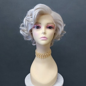 Lace Front Short White Gray Retro Curly Heat Resistant Wig Doris Day Vintage Style Wig [72-370D-Doris-60]
