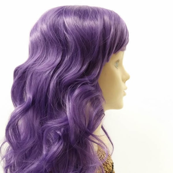 Long 25 inch Wavy Dark Purple Color Wig with Bangs. Anime Cosplay Costume Wig. [80-420B-Serena-DPurple]