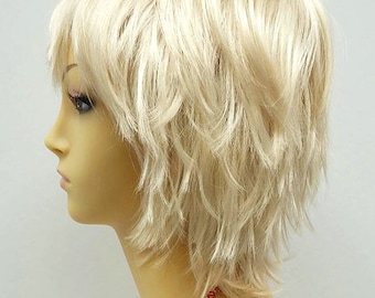 Short Layered Wind Blown Shag Style Blonde Cosplay Wig. Anime Cosplay Wig. [11-64-Blsh-613]