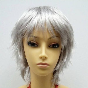 Short Layered Wind Blown Shag Style Silver Costume Anime Cosplay Wig [11-63-Blsh-Silver]