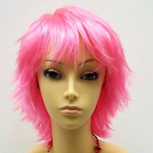 Short Layered Wind Blown Shag Style Hot Pink Costume Anime Cosplay Wig [11-67-Blsh-HPink]