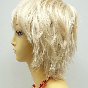 Short Layered Wind Blown Shag Style Blonde Cosplay Wig. Anime Cosplay Wig. [11-64-Blsh-613]