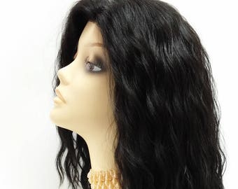 Long 23 inch Lace Front Off-Black Layered Beach Waves Heat Resistant Wig. [120-562-Olive-1B]