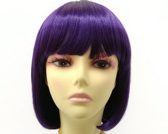 Dark Purple With Light Purple Streaks Short Bob Wig Straight Etsy