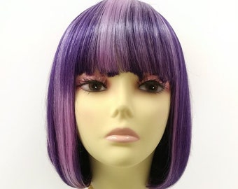 Dark Purple Short Bob Wig Straight With Bangs Page Boy Wig Etsy