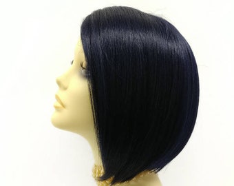 Short 9 inch Midnight Blue Heat Resistant Lace Part Wig. Side Part Bob Style Synthetic Wig [129-611-Sasha-MBlue]