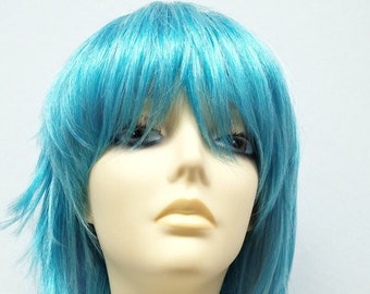 12 inch Sky Blue Shag Style Straight and Layered with Bangs Anime Cosplay Wig [12-81-Cosmic-LBlue]