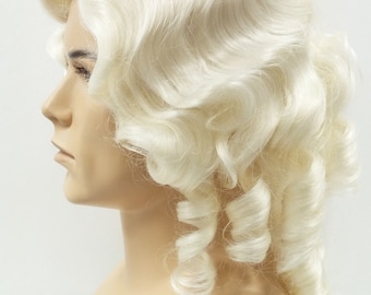 Mens Platinum Blonde Curly Colonial Costume Wig. 1700s Style Ringlets Wig. Judge Historical Costume Cosplay Wig [84-435-Charles-613A]