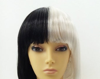 Black and White Two Tone Short Bob Pageboy Wig Straight with Bangs [60-316-Candy-BlackWhite]