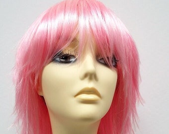 12 inch Light Pink Shag Style Straight and Layered with Bangs Anime Cosplay Wig [12-83-Cosmic-LPink]