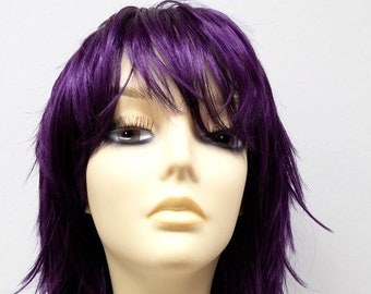 12 inch Purple Shag Style Straight and Layered with Bangs Anime Cosplay Wig [12-80-Cosmic-Purple]