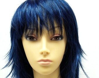 12 inch Midnight Dark Blue Shag Style Straight and Layered with Bangs Cosplay Wig [12-82-Cosmic-MBlue]