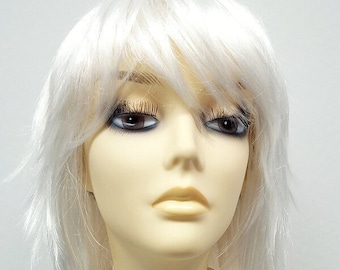 12 inch White Straight Layered Shag Wig with Bangs. Anime Cosplay Wig [12-77-Cosmic-White]