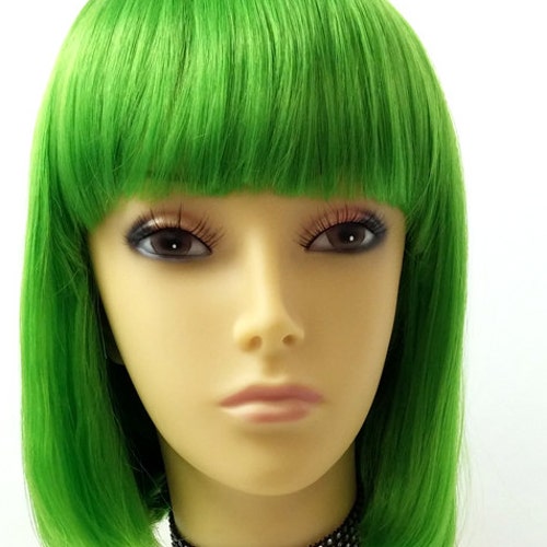 Green Short Bob Wig Straight With Bangs. Page Boy Wig. Etsy