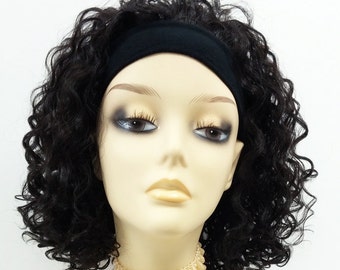 Short 13 inch Curly Darkest Brown Heat Resistant Synthetic Headband Wig [68-351-SBand-2]