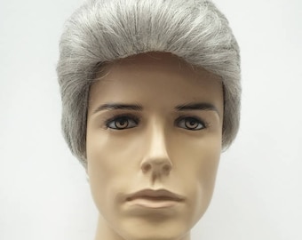 Men's Silver Gray with Off-Black Brushed Back Style Wig. Short Synthetic Fashion Wig. [64-337B-George-51]