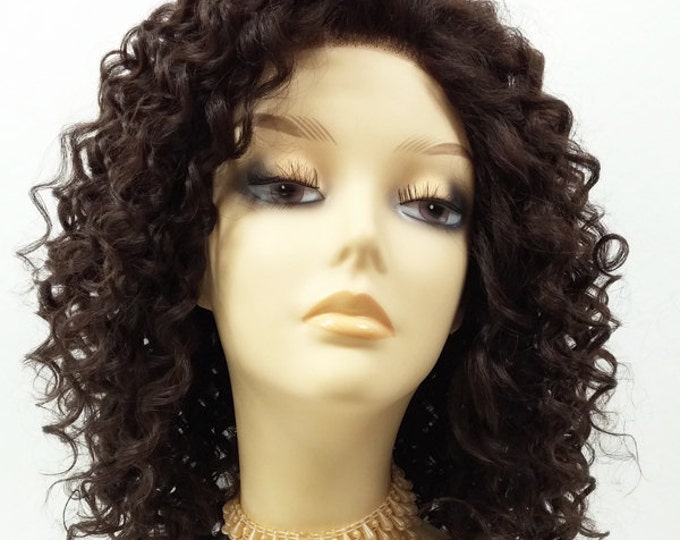 14 Inch Lace Front Dark Brown Curly Wig. Small Spiral Curls. Heat