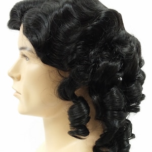 Mens Black Curly Colonial 1700s Style Ringlets Judge Historical Costume Cosplay Wig [84-430-Charles-1]