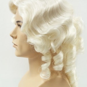 Mens Platinum Blonde Curly Colonial Costume Wig. 1700s Style Ringlets Wig. Judge Historical Costume Cosplay Wig [84-435-Charles-613A]