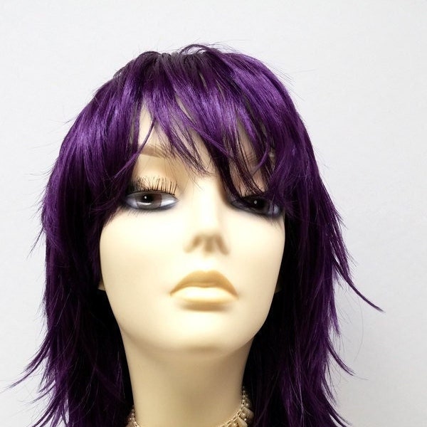 12 inch Purple Shag Style Straight and Layered with Bangs Anime Cosplay Wig [12-80-Cosmic-Purple]