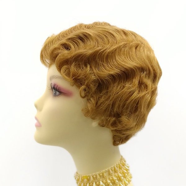 1920s Style Short Strawberry Blonde Marcel Finger Wave Marcel Vintage Style Heat Resistant Wig [69-355B-HTBebe-27]